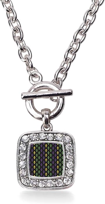 Inspired Silver - Silver Square Charm 18 Inch Necklace with Cubic Zirconia Jewelry