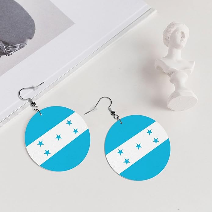 Round Faux Leather Earrings for Women Lightweight Double-Side Printed Drop Dangle Earring for Festival Party Gift