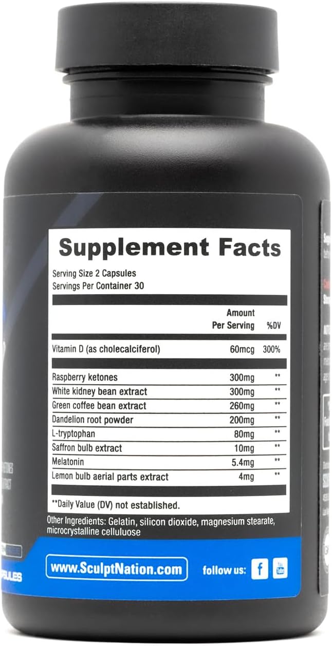Sculpt Nation by V Shred - Night Time Metabolism Support with Raspberry Ketones, Green Tea Extract and Melatonin - 60 Gluten Free Capsules - 2 Pack