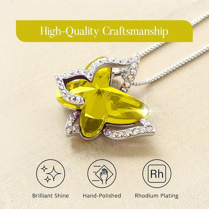 GEMMANCE Gift Butterfly Birthstone Crystal Necklace, Silver Tone with 18”+2” Chain, Necklace for Mother’s Day Anniversary Birthday Gifts for Women and Daughter, Valentine's Day