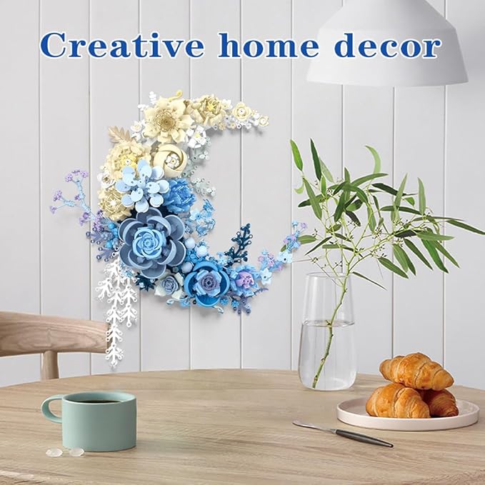 LUOGFYNI Wall Mountable Building Block Flower Set, Simulated Artificial Flowers Moon Models, Unique Home Décor, Adult Collection, Valentine's Day Gifts for Girls, Standard Particles 934 PCS (JJ9094)