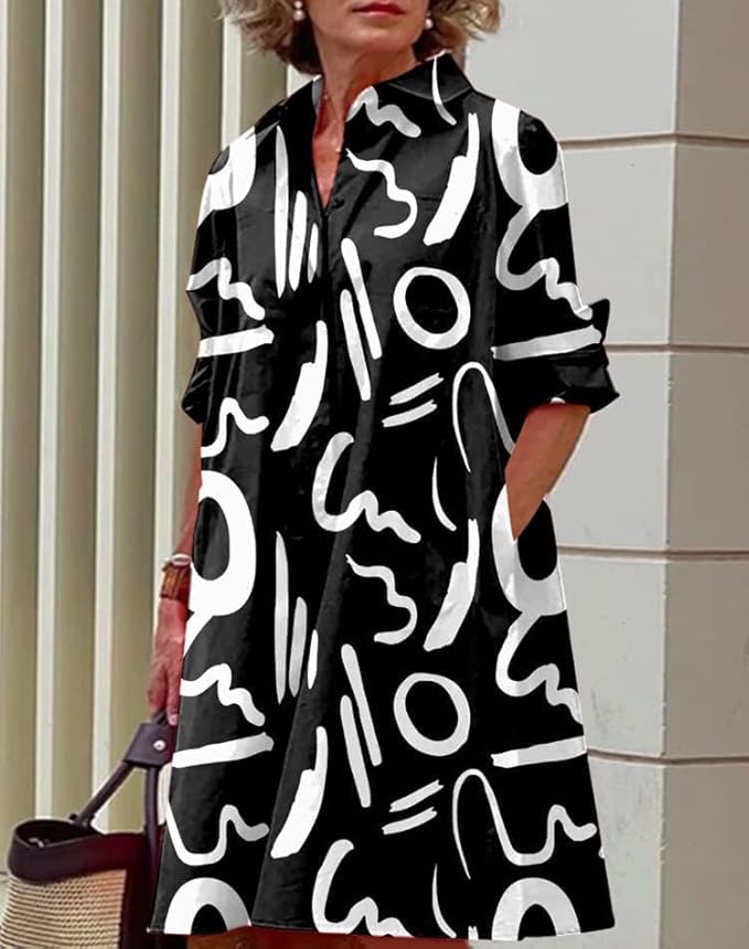 Womens 2025 Long Sleeve Button Down Shirt Summer Dress Casual V Neck Loose Fit Midi Shirt Dresses with Pockets