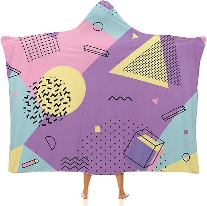 80s 90s Vintage Retro Wearable Blanket Flannel Hooded Blankets Soft Warm Blanket Hoodie for Room Couch Bed Office