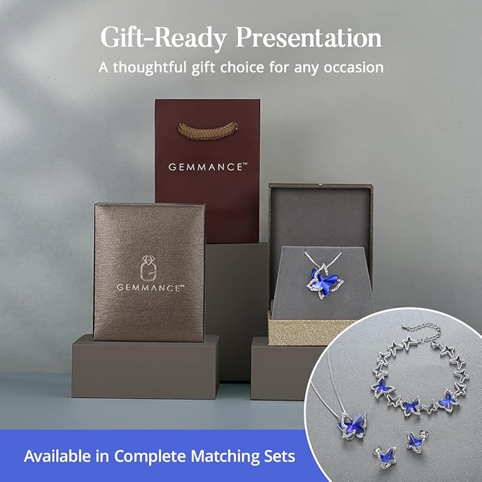 GEMMANCE Gift Butterfly Birthstone Crystal Necklace, Silver Tone with 18”+2” Chain, Necklace for Mother’s Day Anniversary Birthday Gifts for Women and Daughter, Valentine's Day
