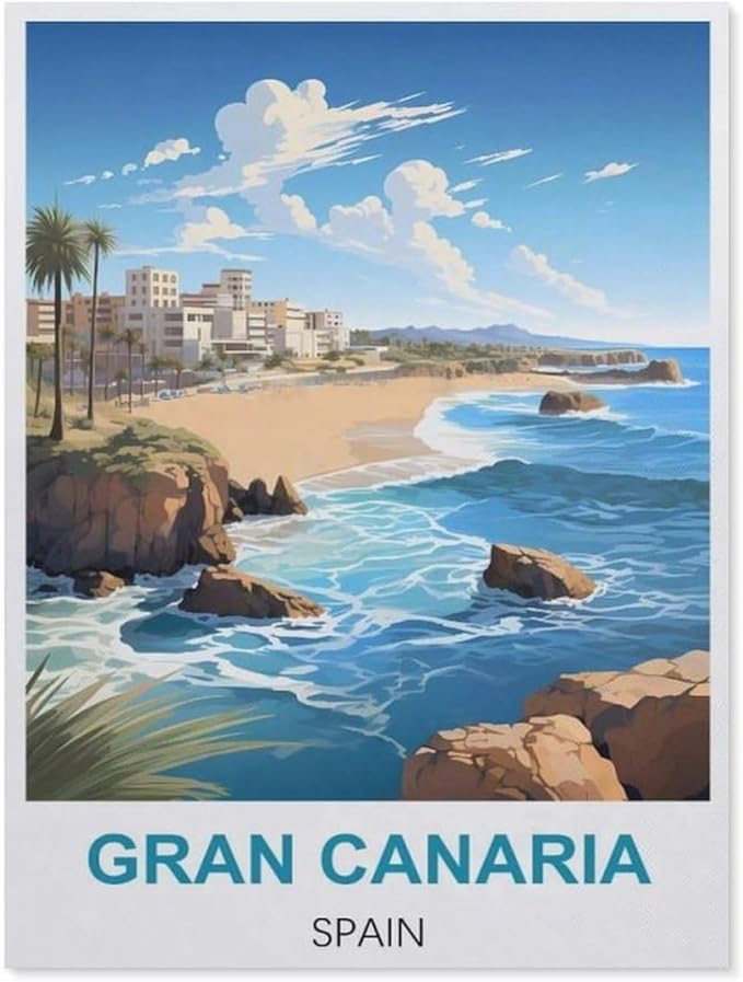 Puzzles for Adults Jigsaw Puzzles 1000 Pieces for Adults Kids，Gran Canaria, Spain Vintage Travel Poster，Wood Puzzle Jigsaw Puzzle Artwork Intellective Educational Toys Gifts（75x50cm）-BI63
