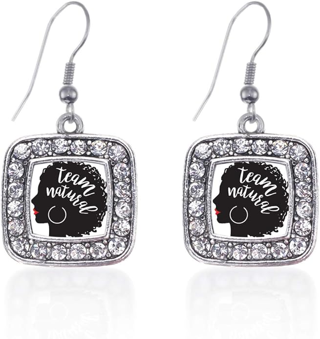 Inspired Silver - Silver Square Charm French Hook Drop Earrings with Cubic Zirconia Jewelry