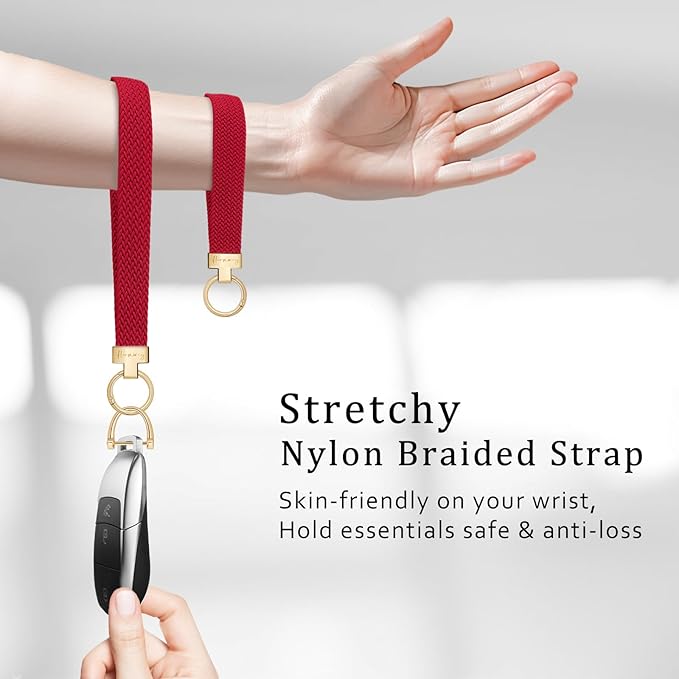 Hovmwey Elastic Wristlet Keychain for Women Men, Cute Car Key Chain, Braided Wrist Strap Lanyard for Keys ID Badges