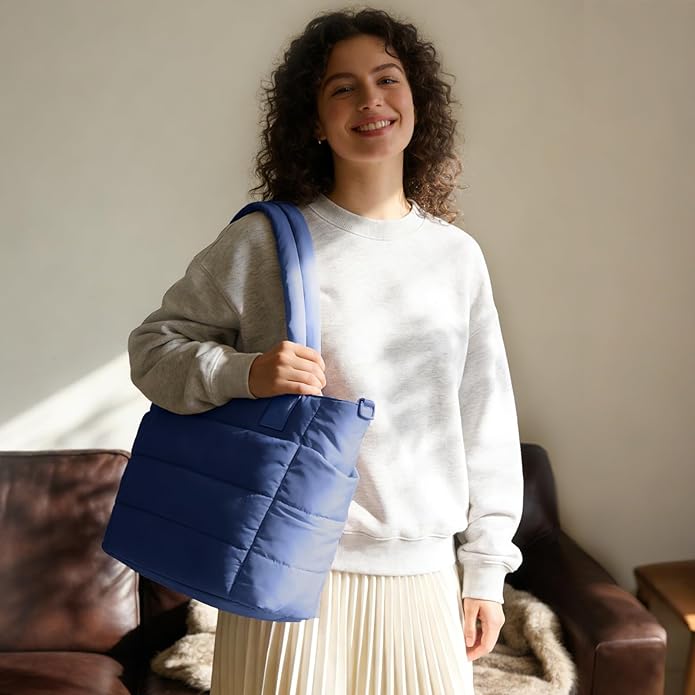 Tote Bag for Women Puffer Tote Bag Large Nurse Bags Shoulder Handbag with Zipper for Work Travel