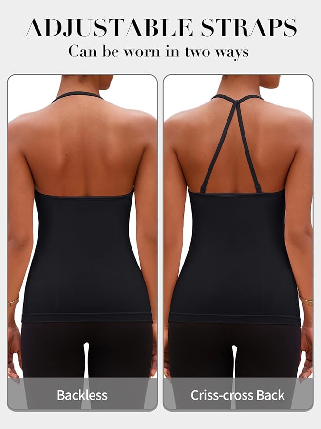 V FOR CITY Built in Bra Halter Tops for Women Padded Workout Tank Strappy Camisole Gym Yoga Cami Top