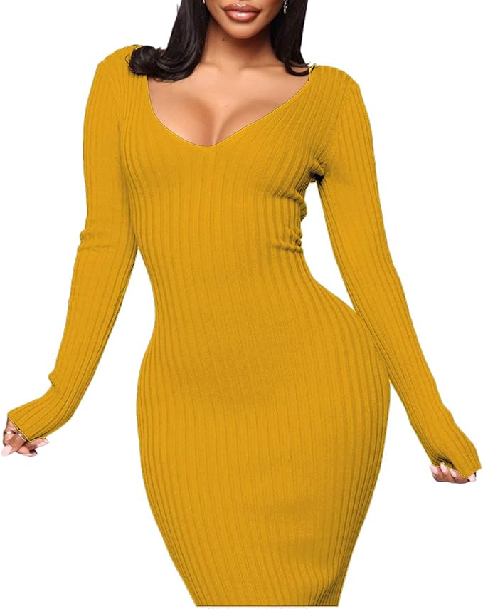 SheKiss Women's Off Shoulder Long Sleeves Bodycon Sweater Dress Sexy Knit Slim Cardigans