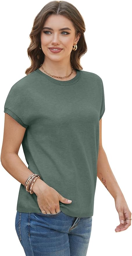 WIHOLL Short Sleeve Sweater for Women Summer Tops Crew Neck Fashion Clothing Tshirts Shirts Travel Outfits Dressy Casual
