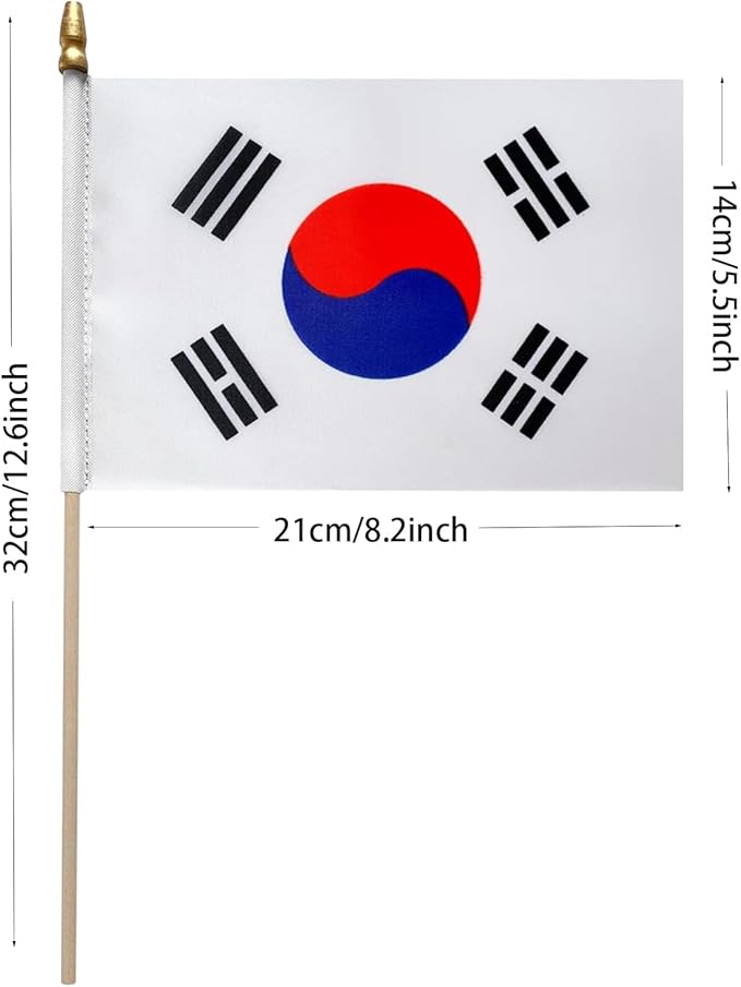 GSYLPFT 12 Pack South Korea Flags on Sticks Korean Small Mini Hand Held Flags for Office Classroom Holiday Party Decorations