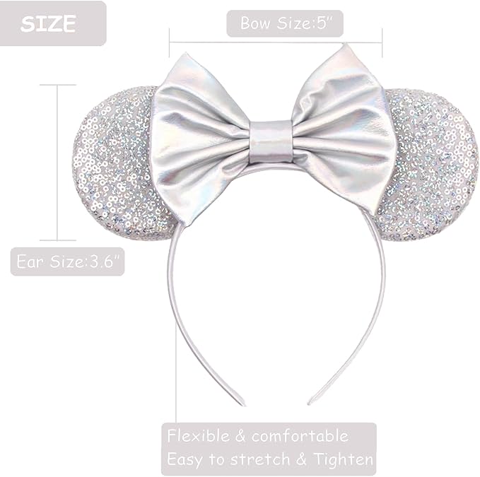 Sequin Mouse Ears Headbands for Women Girls Boys, Glitter Bows Headband for Kids Adults Birthday Party Costume Halloween