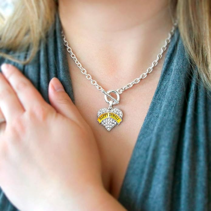 Inspired Silver - Silver Pave Heart Charm 18 Inch Necklace with Cubic Zirconia Jewelry