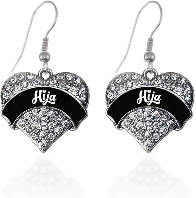 Inspired Silver - Silver Pave Heart Charm French Hook Drop Earrings with Cubic Zirconia Jewelry