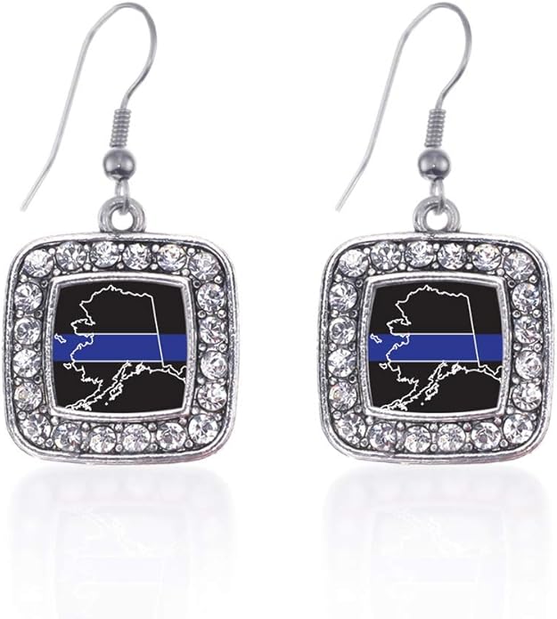 Inspired Silver - Silver Square Charm French Hook Drop Earrings with Cubic Zirconia Jewelry