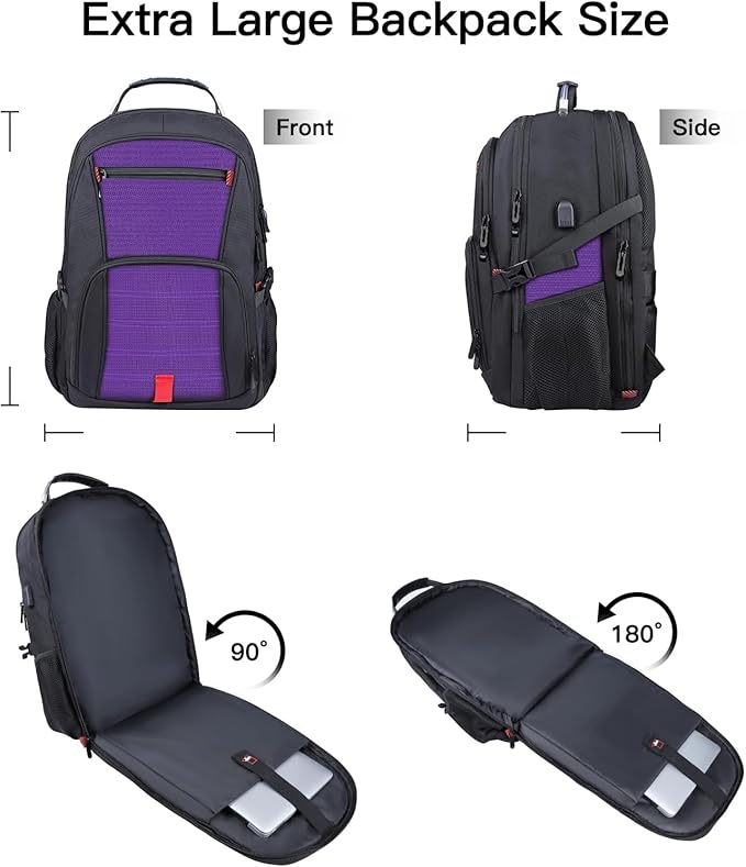 ANTERK Travel Backpack, 18.4 Inch Laptop Backpacks for Men Women with USB Port, 55L Anti Theft Water Resistant College Bussiness TSA Airline Approved Work Computer Backpack, Purple