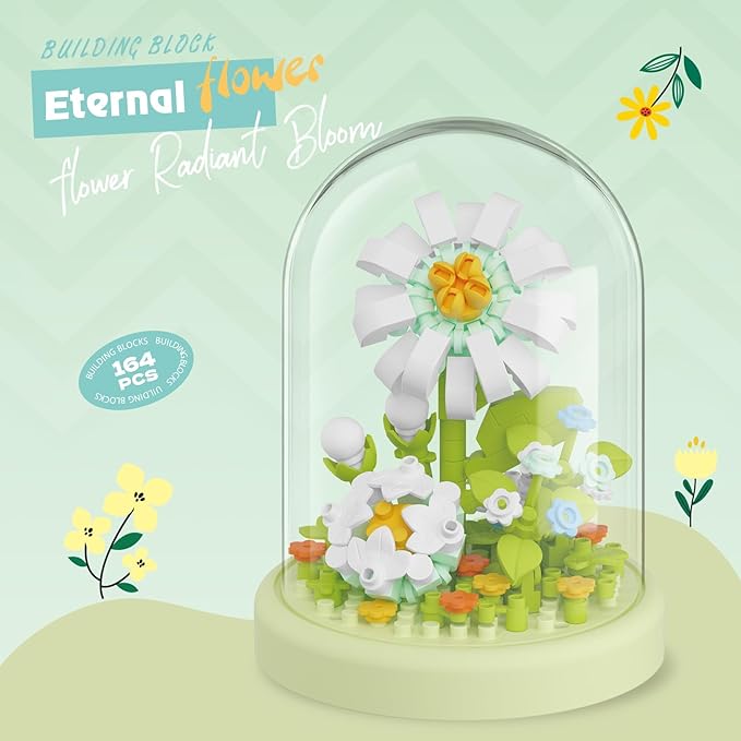Sacblirr Daisies Secret Mini Flower Building Toy Bouquets with Dust Cover Set Creative Assembly Bonsai Tree Ideal for Home Decor Collection Toys