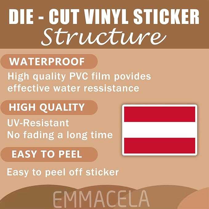 (3PCS) Austria Flag stickers, Countries Flag Stickers - Waterproof Vinyl Decals For Laptops, Tumblers, Water Bottles, Books, Scrapbooks, Size 3 x 2 Inch