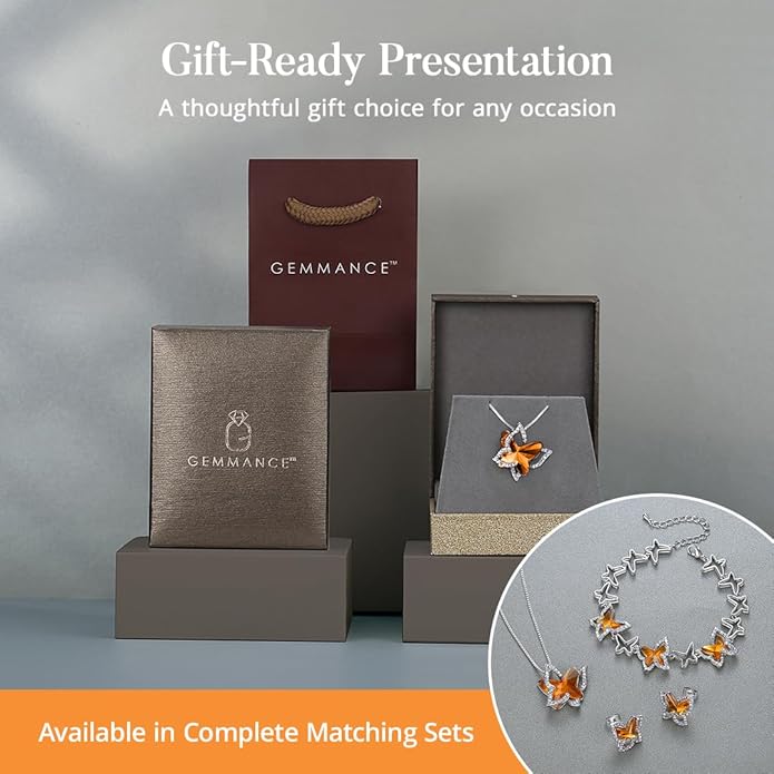 GEMMANCE Gift Butterfly Birthstone Crystal Necklace, Silver Tone with 18”+2” Chain, Necklace for Mother’s Day Anniversary Birthday Gifts for Women and Daughter, Valentine's Day