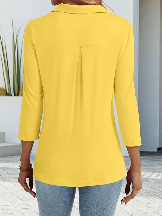 3/4 Length Sleeve Womens Tops Dressy Casual V Neck Polo Shirts Business Work Blouses 2025 Trendy Tunic Top