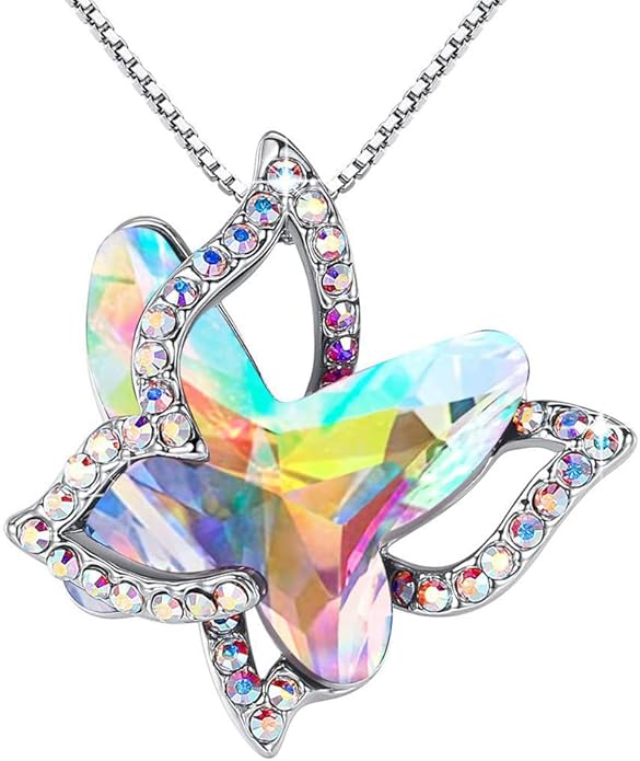GEMMANCE Gift Butterfly Birthstone Crystal Necklace, Silver Tone with 18”+2” Chain, Necklace for Mother’s Day Anniversary Birthday Gifts for Women and Daughter, Valentine's Day