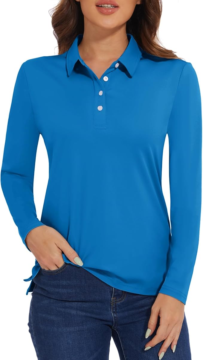 MAGCOMSEN Women's Polo Shirts Long Sleeve Golf Shirt Quick Dry UPF 50+ Sun Protection Lightweight Tennis Shirts