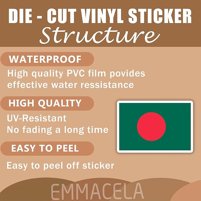(3PCS) Bangladesh Flag stickers, Countries Flag Stickers - Waterproof Vinyl Decals For Laptops, Tumblers, Water Bottles, Books, Scrapbooks, Size 3 x 2 Inch