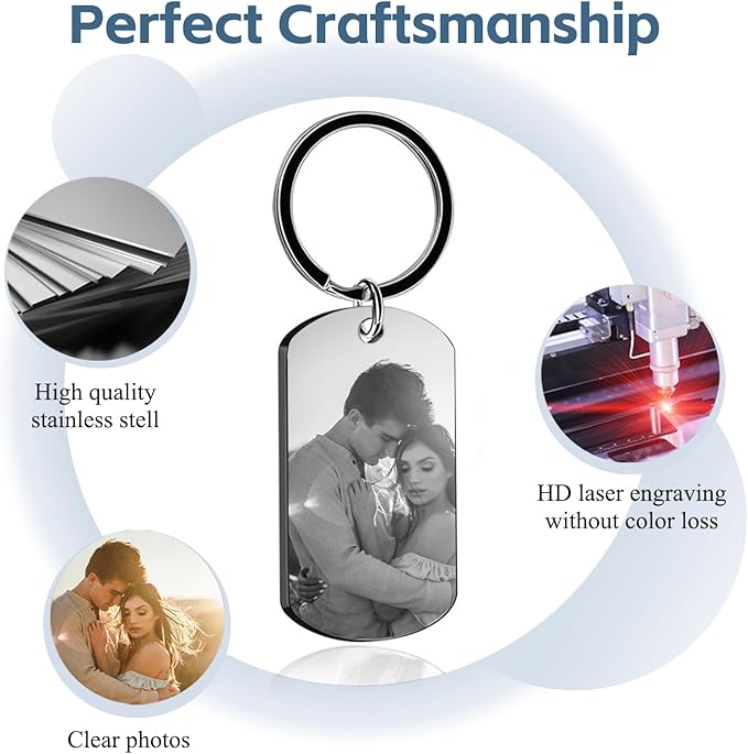 RSQGT Personalized Custom Keychain with Picture - Double Sided Engraving Photo Text Customized Key Chains for Men Boyfriend