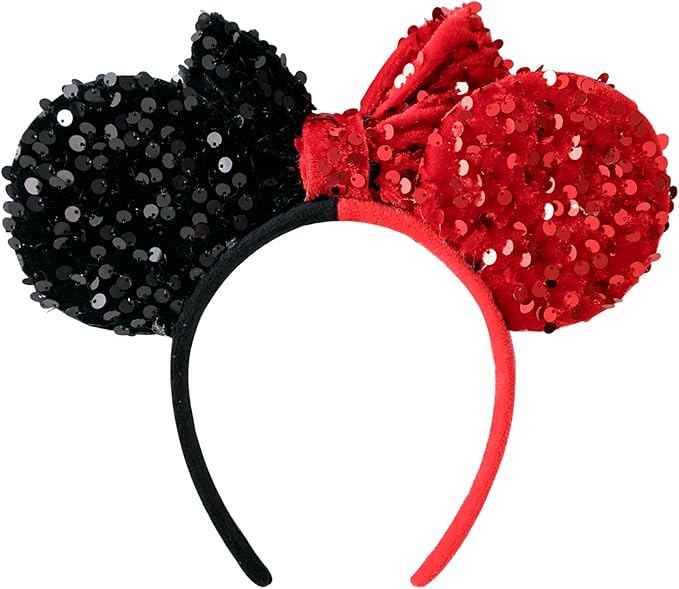 KARETT Sequins Mouse Ears Headband With Glitter Bow Princess Party Decorations For Girls Women