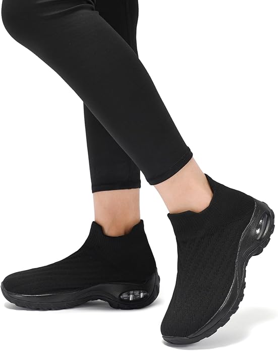 HKR Women's Walking Shoes Arch Support Non Slip Work Shoes Breathable Knit Upper Lightweight for Plantar Fasciitis