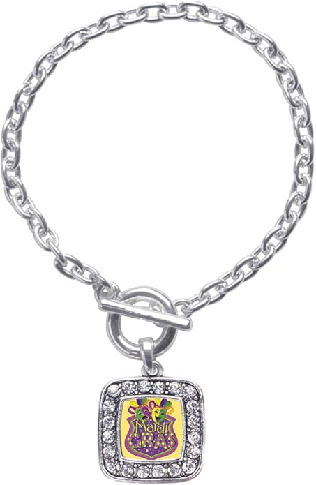 Inspired Silver - Silver Square Charm Toggle Bracelet with Cubic Zirconia Jewelry