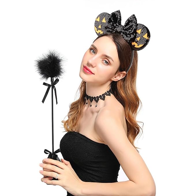 HoveBeaty Mouse Ears Headbands Shiny Sequin Bows Hairband Hair Accessories for Holloween Cosplay Parties