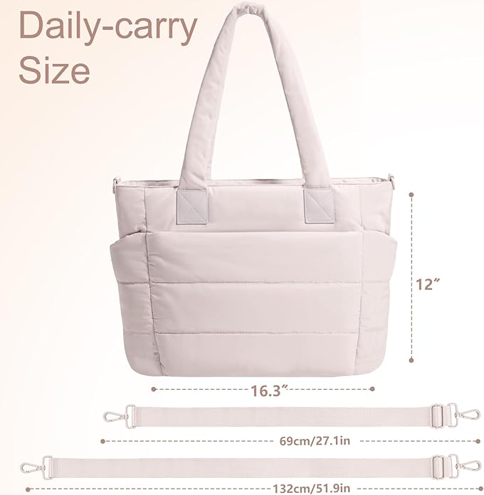 Tote Bag for Women Puffer Tote Bag Large Nurse Bags Shoulder Handbag with Zipper for Work Travel