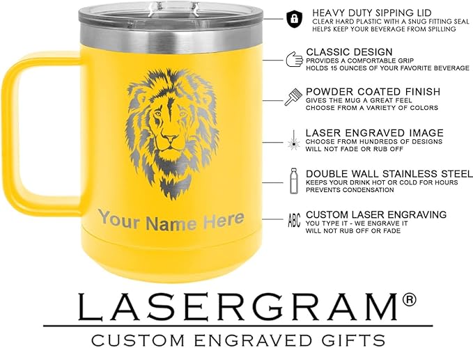 LaserGram 15oz Vacuum Insulated Coffee Mug, CNA Certified Nurse Assistant, Personalized Engraving Included (Yellow)