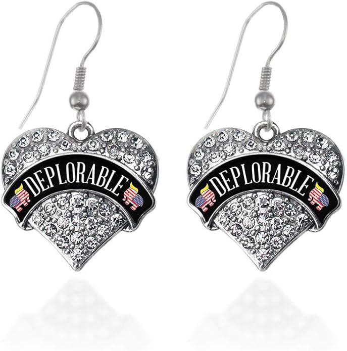 Inspired Silver - Silver Pave Heart Charm French Hook Drop Earrings with Cubic Zirconia Jewelry