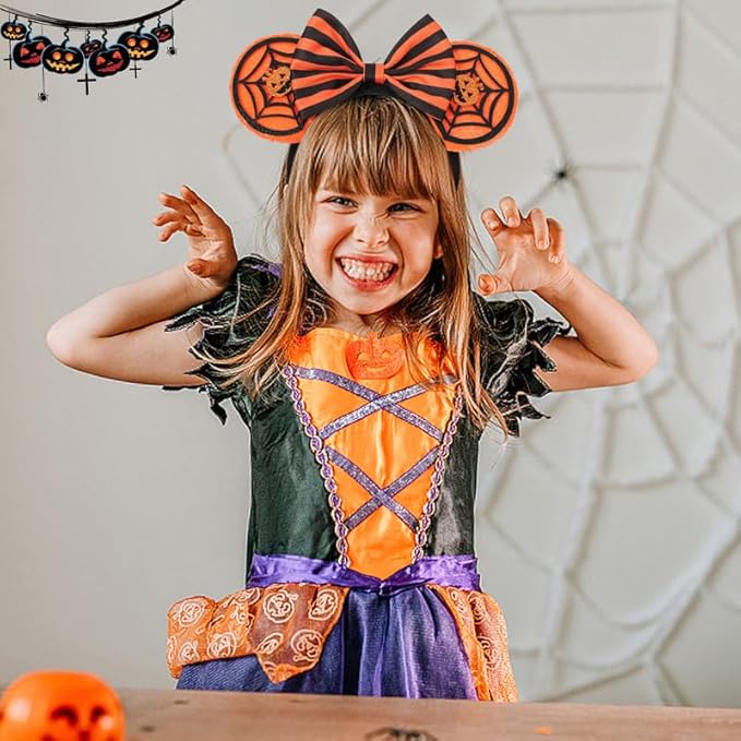UNSPAZ Halloween Ears Headband, Glitter Pumpkin Headband for Adult Women Kids, Halloween Accessories