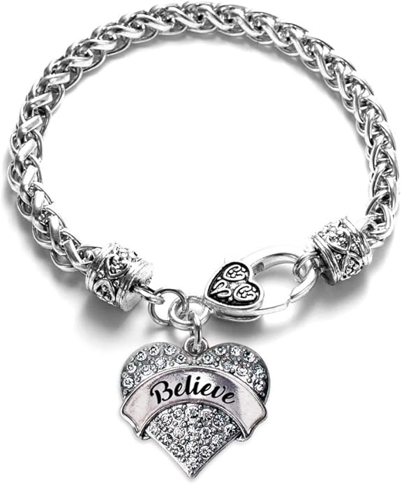 Inspired Silver - Silver Pave Heart Charm Bracelet with Cubic Zirconia Jewelry