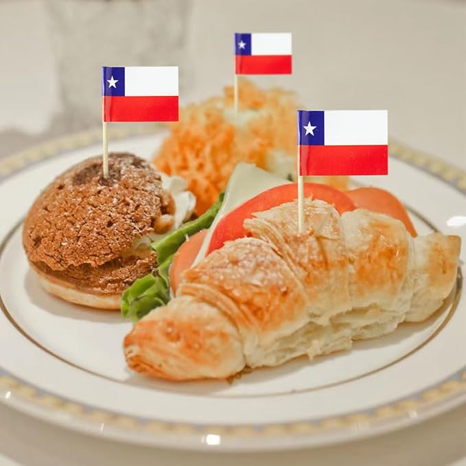 Chile Flag Chilean Flag, Small Mini Chile Toothpick Flags for Food, Cupcakes, Cocktails, Appetizers, Bar Party Decorations