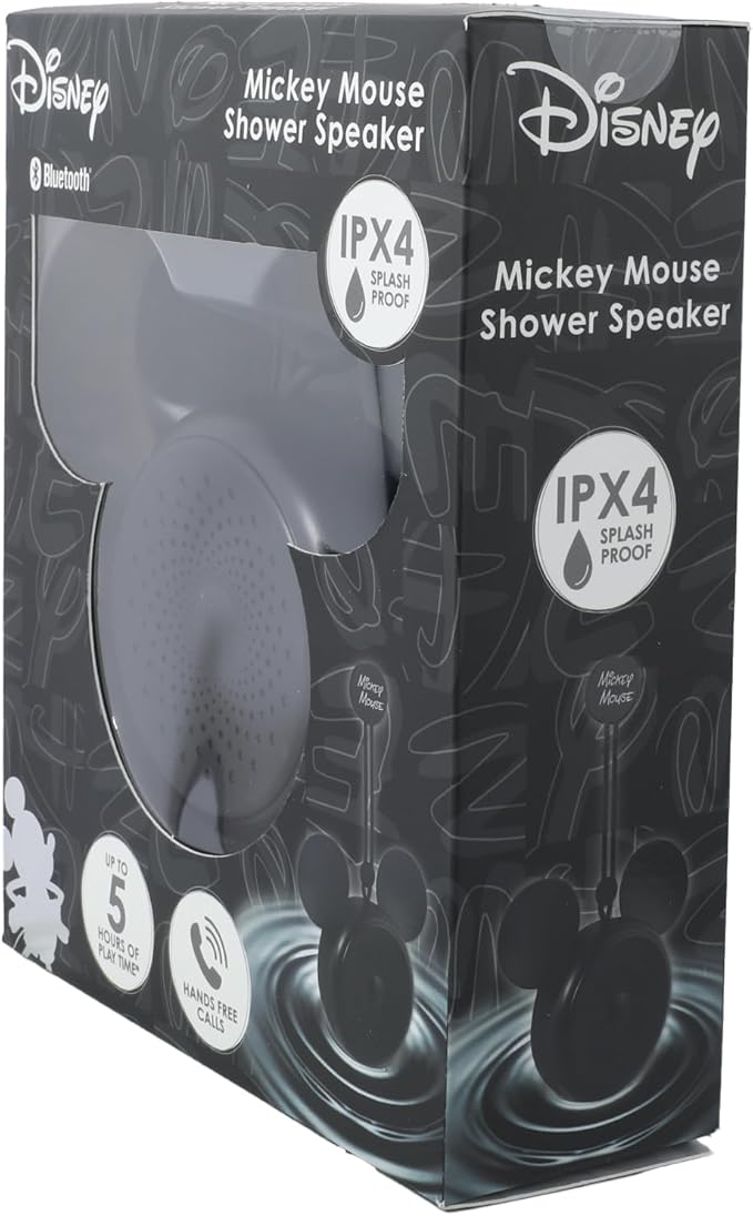 Disney Mickey Mouse Ears Bluetooth Shower Speaker with Suction Cup – Disney IPX4 Rated Water Resistant Speaker for Shower, Baths| Up to 5 HRs Playtime, Built in Button Controls and Mic for Phone Calls