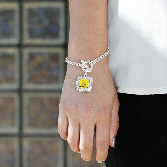 Inspired Silver - Silver Square Charm Toggle Bracelet with Cubic Zirconia Jewelry