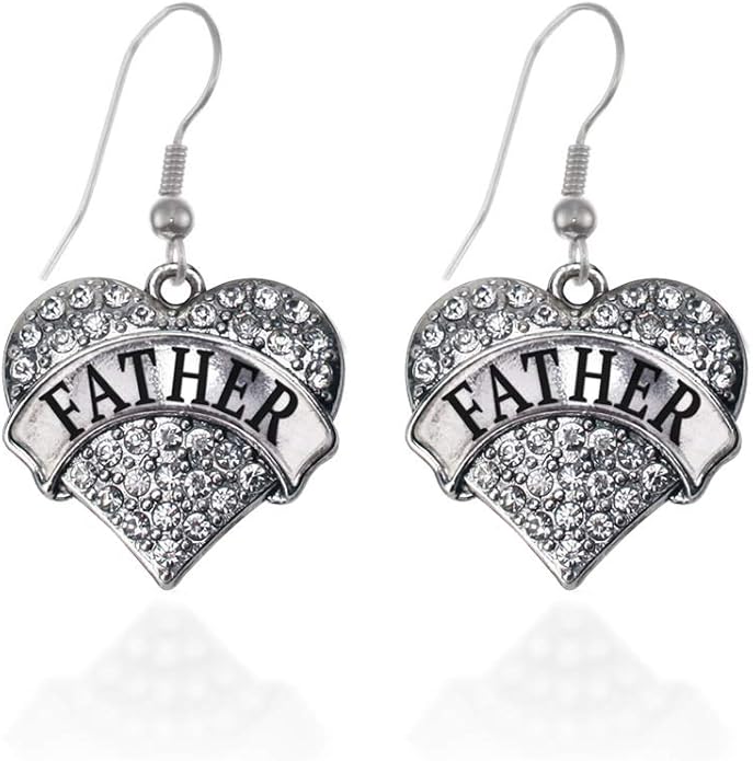 Inspired Silver - Silver Pave Heart Charm French Hook Drop Earrings with Cubic Zirconia Jewelry