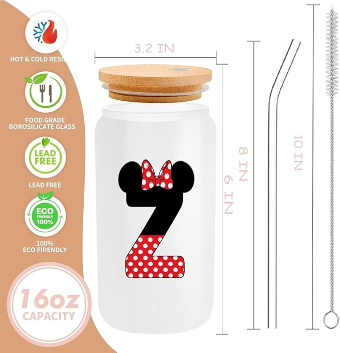 Cute Cartoon Mouse Lover Gifts Initial A-Z Personalized Iced Coffee Cup Magic Mouse Stuff Wizard Gift 16oz Glass Cup with Lid and Straws Birthday Christmas Gifts for Women Teen Girls (Letter Z)