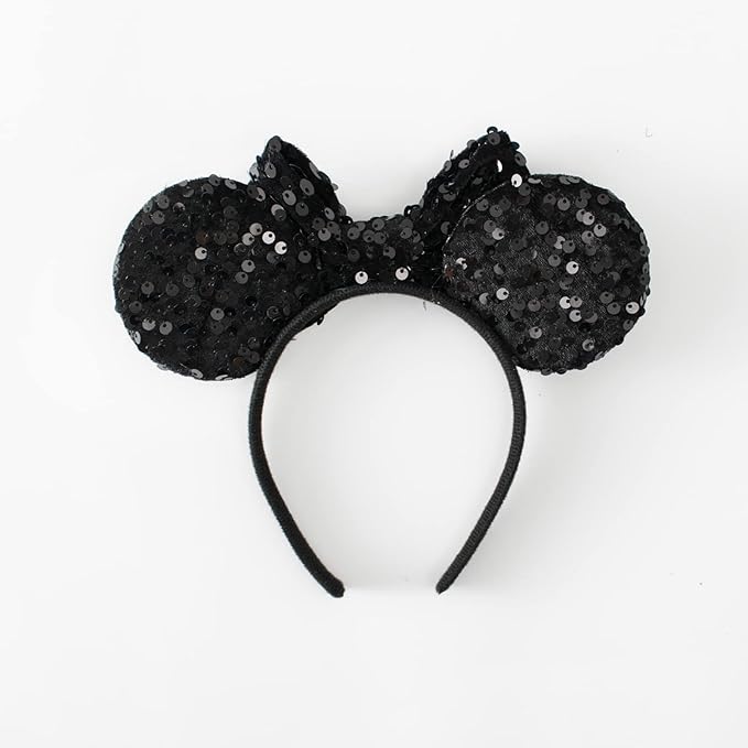 KARETT Sequins Mouse Ears Headband With Glitter Bow Princess Party Decorations For Girls Women