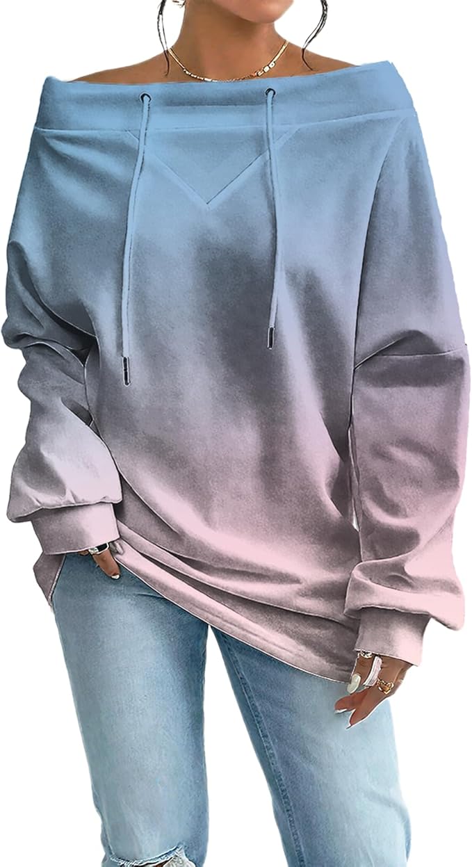 Womens Sweatshirts Floral Print Sexy Off The Shoulder T Shirts Oversized Long Sleeve Pullover Fall Tops