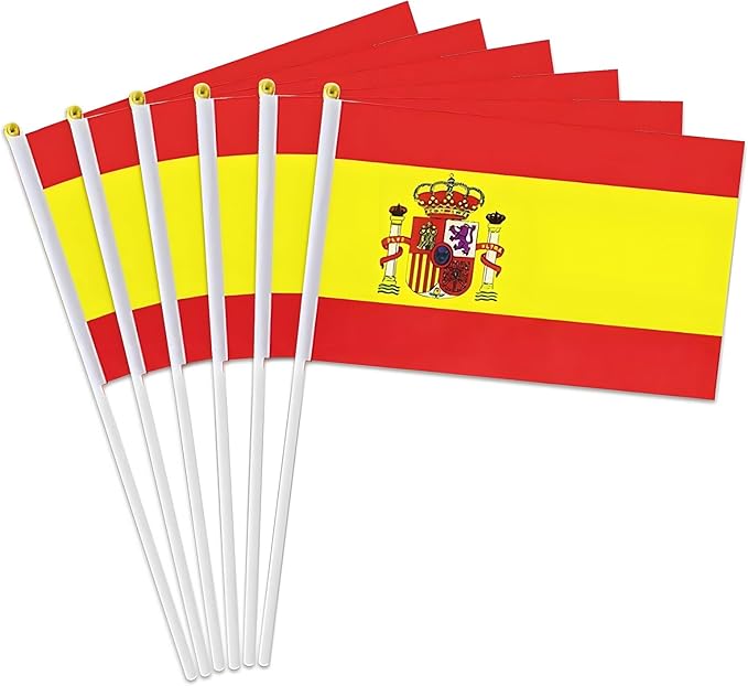 Spain Flag Small Spanish Flag 12 Pack Mini Hand Held Spanish Flags on Sticks for Party Parades Sports Events Patriotic Holiday Decorations