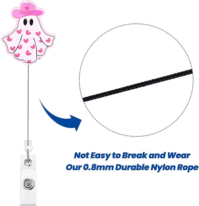 Valentines Day Cowboy Ghost Funny Nurse Badge Reel, Cute Pink Heart Retractable ID Card Badge Holder, Name Tag Medical Work Badge Clip for RN CNA LPN MA Nursing Student Doctor Teacher Office Workers