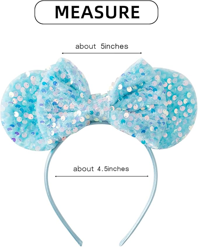 KARETT Sequins Mouse Ears Headband With Glitter Bow Princess Party Decorations For Girls Women