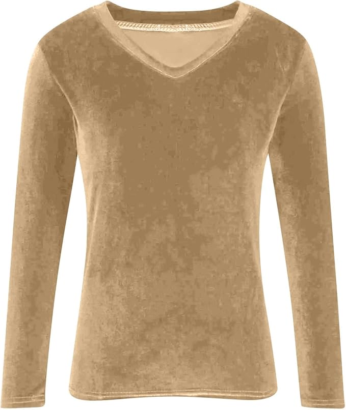 Velvet Tops for Women Dressy Casual V Neck Shirts Loose Fit Vintage Long Sleeve Velour Blouse Solid Holiday Party Outfits