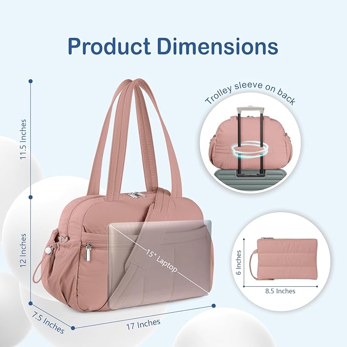 TOPDesign Travel Duffel Bag for Women, Puffer Gym Bag Sports Tote with Wet Pocket, Carry On Weekender with Luggage Sleeve (Dark Pink)